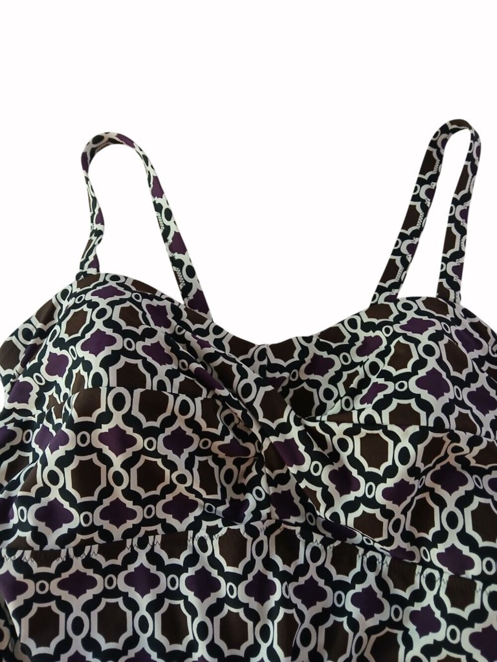 Lands End Top Tankini Swim Size 16 16W Surplice Bust Padded Shelf Bra Geometric - Picture 3 of 15